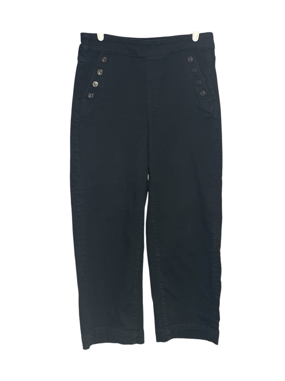 Chico’s Pull-on Wide Leg Ankle Jeans Size 1 R 8 Black Denim Button Accents